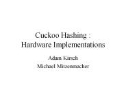 Cuckoo Hashing : Hardware Implementations
