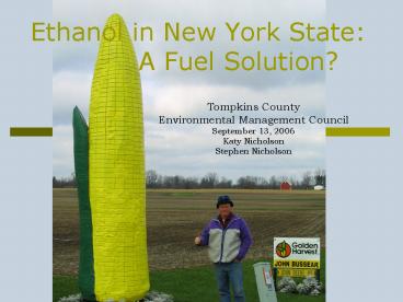 Ethanol in New York State: A Fuel Solution