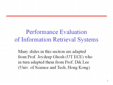 Performance Evaluation of Information Retrieval Systems
