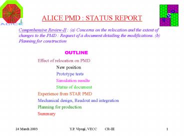 ALICE PMD : STATUS REPORT