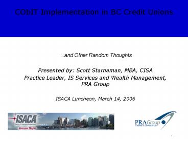 CObIT Implementation in BC Credit Unions