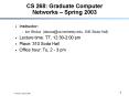 CS 268: Graduate Computer Networks  PowerPoint PPT Presentation
