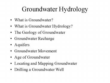 Groundwater Hydrology