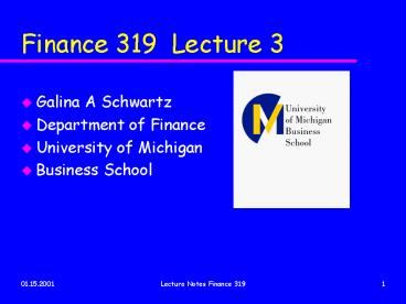 Finance 319 Lecture 3