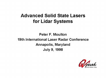 Advanced Solid State Lasers for Lidar Systems