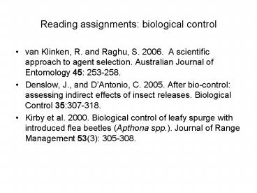 Reading assignments: biological control