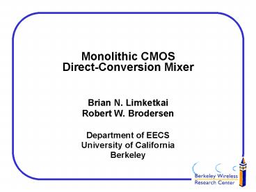 Monolithic CMOS DirectConversion Mixer