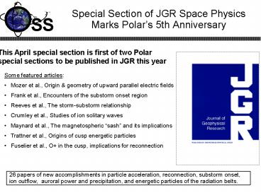 Special Section of JGR Space Physics Marks Polar
