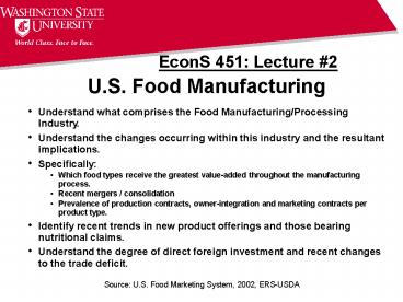 U.S. Food Manufacturing