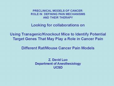 PRECLINICAL MODELS OF CANCER: