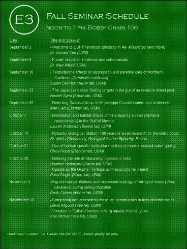 Questions Contact: Dr' Donald Yee WSB 136, donald'yeeusm'edu