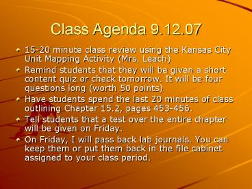 Class Agenda 9.12.07