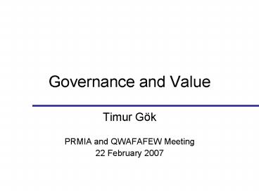 Governance and Value