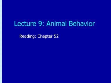 Lecture 9: Animal Behavior