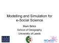 Modelling and Simulation for eSocial Science PowerPoint PPT Presentation