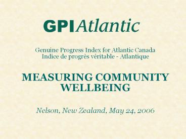 Genuine Progress Index for Atlantic Canada Indice de progr
