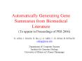 Automatically Generating Gene Summaries from Biomedical Literature PowerPoint PPT Presentation