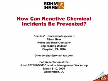 How Can Reactive Chemical Incidents Be Prevented