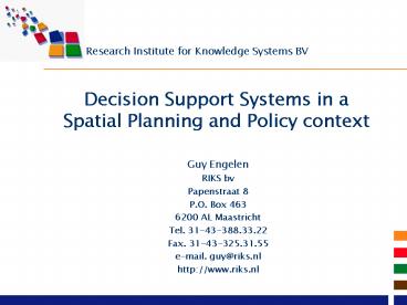 Decision Support Systems in a Spatial Planning and Policy context