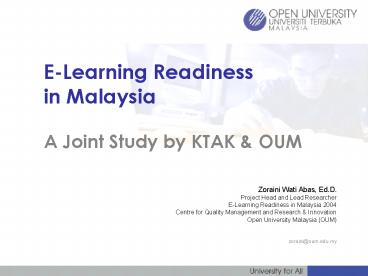 ELearning Readiness in Malaysia A Joint Study by KTAK