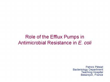 Role of the Efflux Pumps in Antimicrobial Resistance in E' coli
