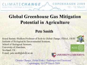 Global Greenhouse Gas Mitigation Potential in Agriculture