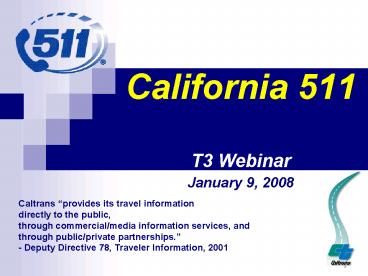 California 511 T3 Webinar