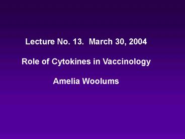 Role of Cytokines in Vaccinology