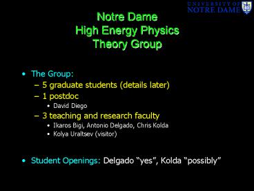 Notre Dame High Energy Physics Theory Group