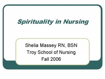Spirituality in Nursing