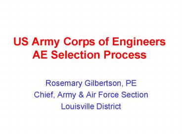 US Army Corps of Engineers AE Selection Process