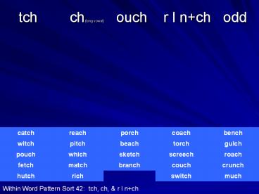 tch    ch(long vowel)  ouch  r l n ch  odd