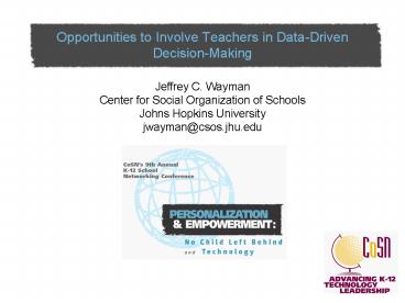 Opportunities to Involve Teachers in DataDriven DecisionMaking