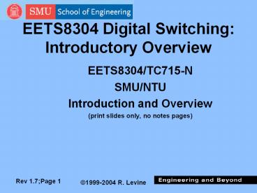 EETS8304 Digital Switching: Introductory Overview