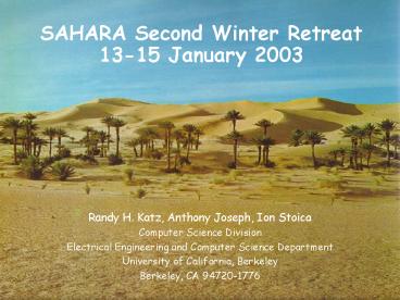 SAHARA Second Winter Retreat 1315 January 2003