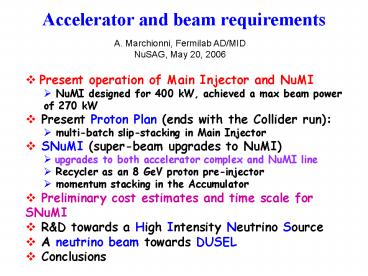Accelerator and beam requirements