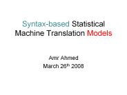 Syntax-based Statistical Machine Translation Models
