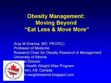 Obesity Management: Moving Beyond 