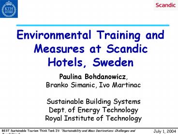 Environmental Training and Measures at Scandic Hotels, Sweden