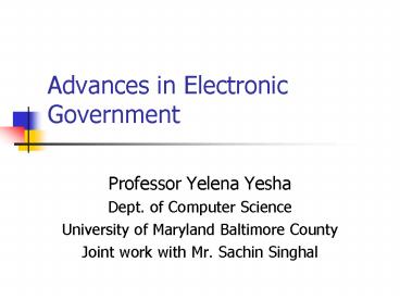 Advances in Electronic Government