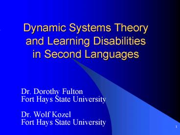 Dynamic Systems Theory and Learning Disabilities in Second Languages ...