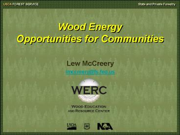 Wood Energy Opportunities for Communities