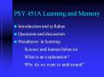 PSY 451A Learning and Memory PowerPoint PPT Presentation