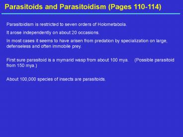 Parasitoids and Parasitoidism Pages 110114