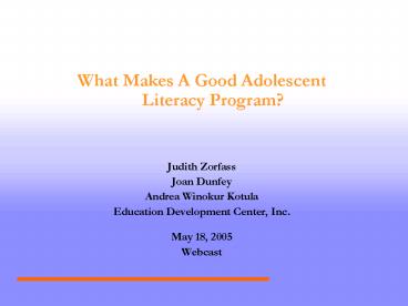 What Makes A Good Adolescent Literacy Program
