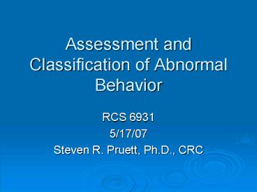 PPT – Assessment and Classification of Abnormal Behavior PowerPoint ...