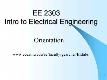 EE 2303 Intro to Electrical Engineering