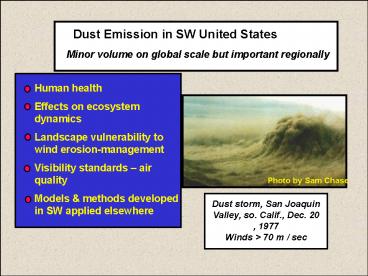 Dust Emission in SW United States