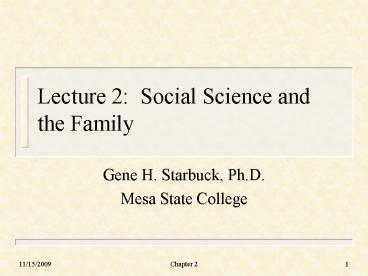 Lecture 2: Social Science and the Family