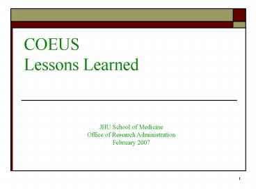 COEUS Lessons Learned